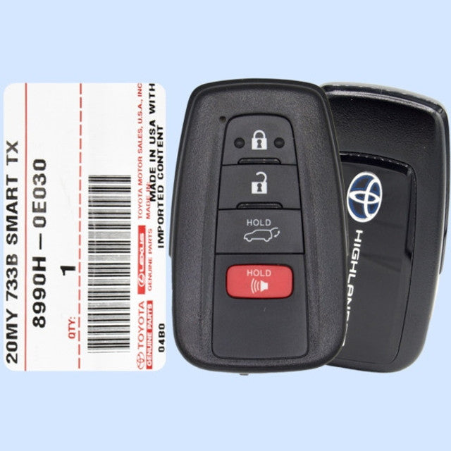 2020-2022 Toyota Highlander Hybrid / 4-Button Smart Key / PN: 8990H-0E030 / HYQ14FBC-0351 (Blue Hybrid Logo) (OEM)